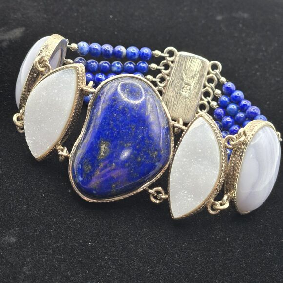 Jay King DTR Mine Finds Bracelet Heart Lapis Lazuli Lace Agate Druzy Sterling - Picture 2 of 15